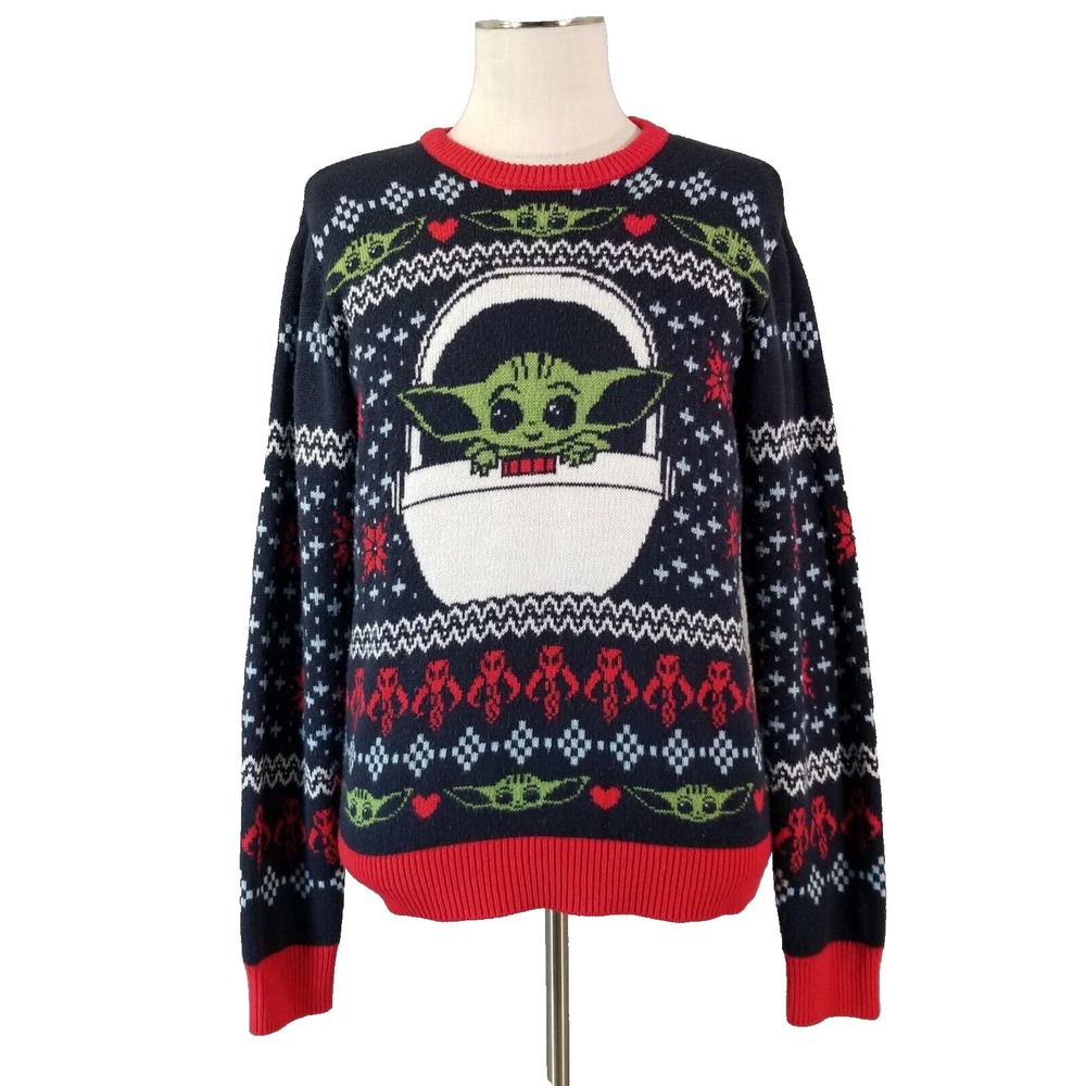 Geeknet Star Wars sweater men's large Blue Yoda long sleeve Ugly Christmas